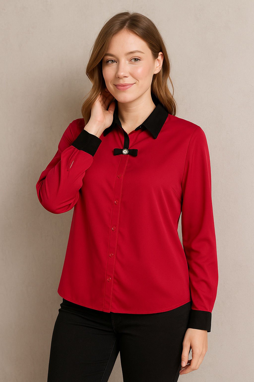 Crimson Charm Collar Top