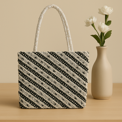 Ivory Noir Bead Tote
