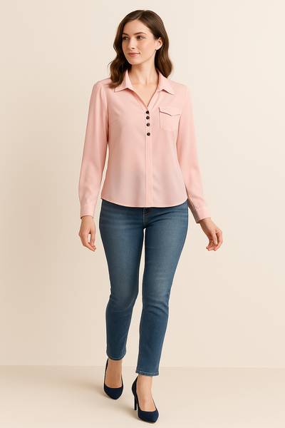 Blush Charm Button-Up Blouse