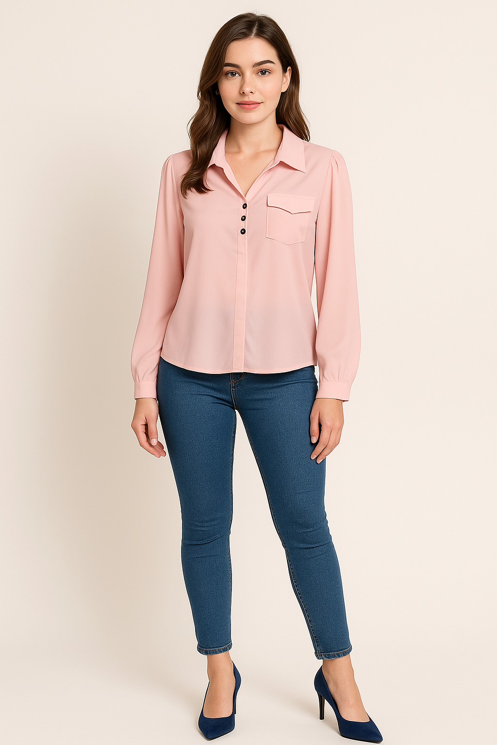 Blush Charm Button-Up Blouse
