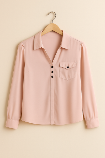 Blush Charm Button-Up Blouse